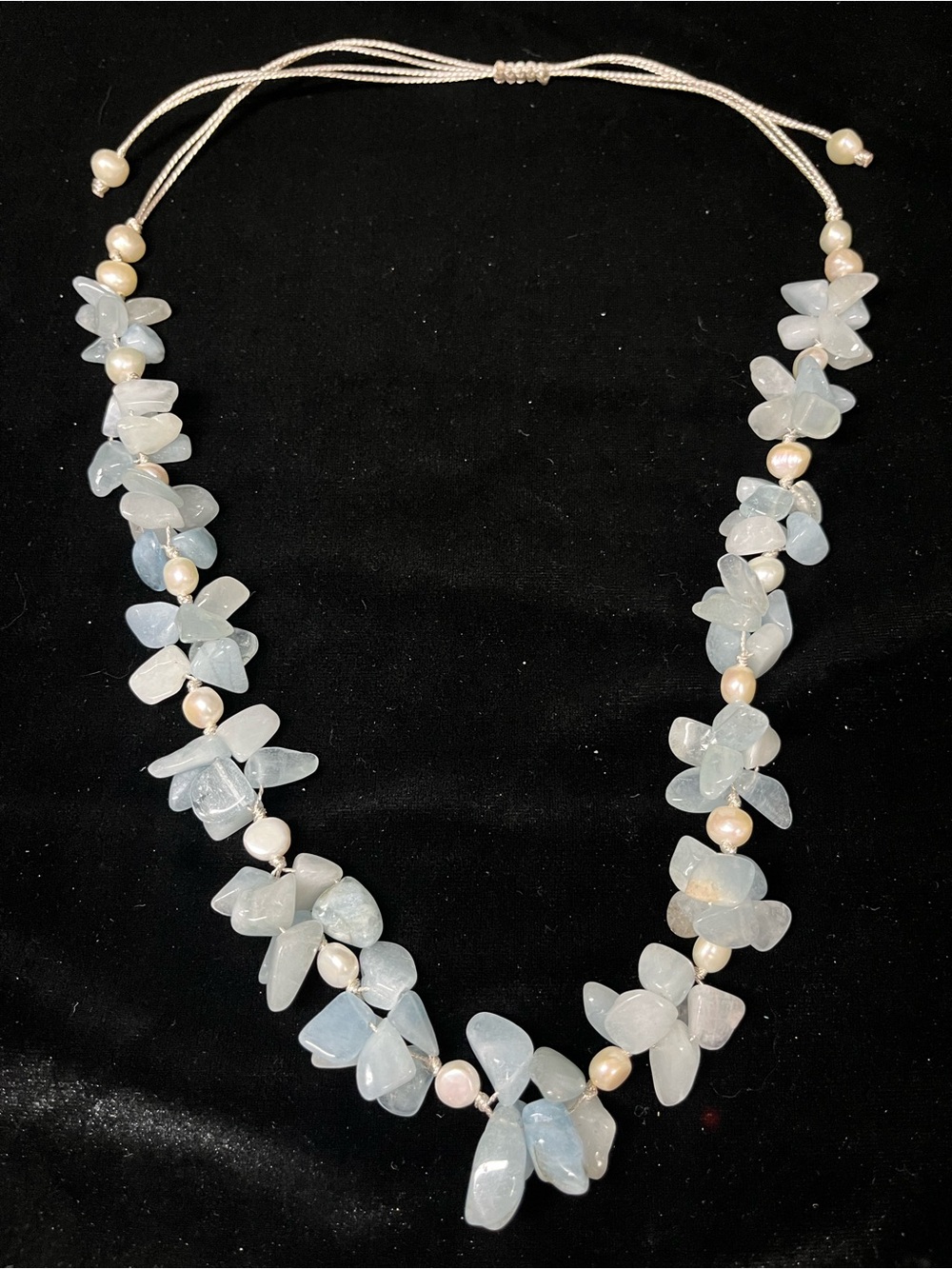 Handcrafted Light Blue Aquamarine & Freshwater Pearl Necklace 1731